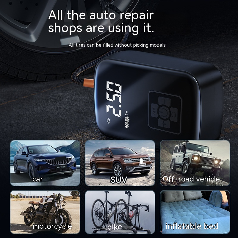 Inflador portátil para llantas de auto con manómetro digital