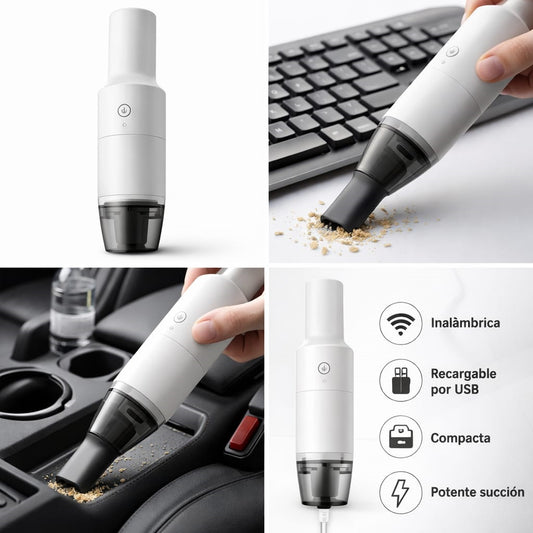 Mini Aspiradora Inalambrica 3-en-1 Auto Escritorio y Teclado