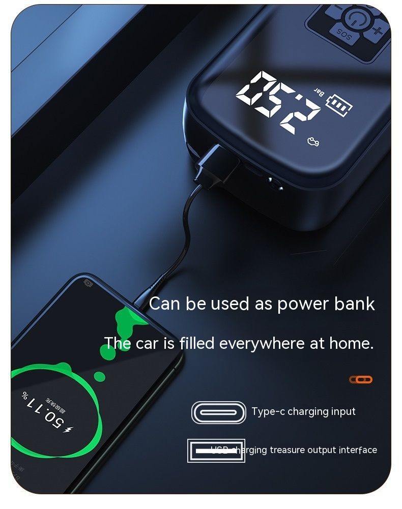 Inflador portátil para llantas de auto con manómetro digital